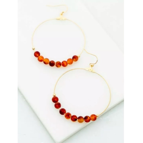 Jewelry - Red Jasper Natural Stone Bead Gold Hoop Earrings